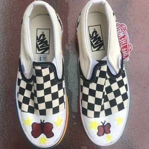 NEW!! Vans Custom Hand Painted Slip On Sneakers. Women’s 6 1/2. Boys 5.